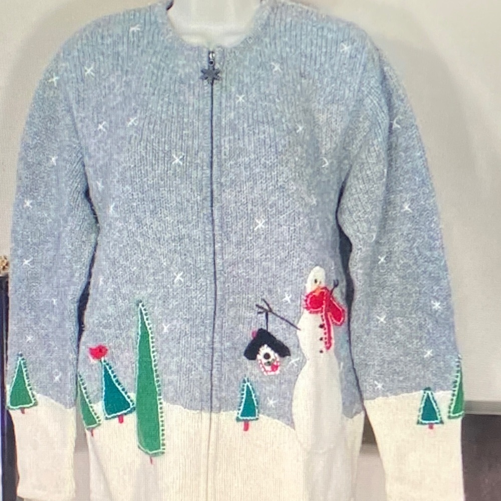 Cozy Blue Snowman Cardigan Sweater